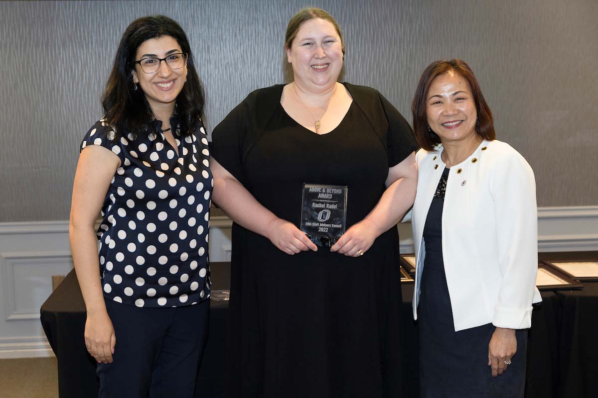 Rachel Radel is pictured with Keristiena Dodge and Chancellor Joanne Li