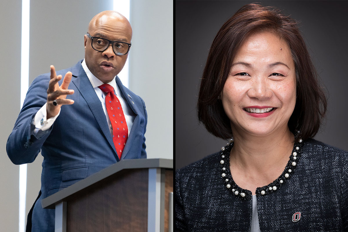 Nebraska Director of Economic Development Tony Goins and UNO Chancellor Joanne Li, Ph.D., CFA