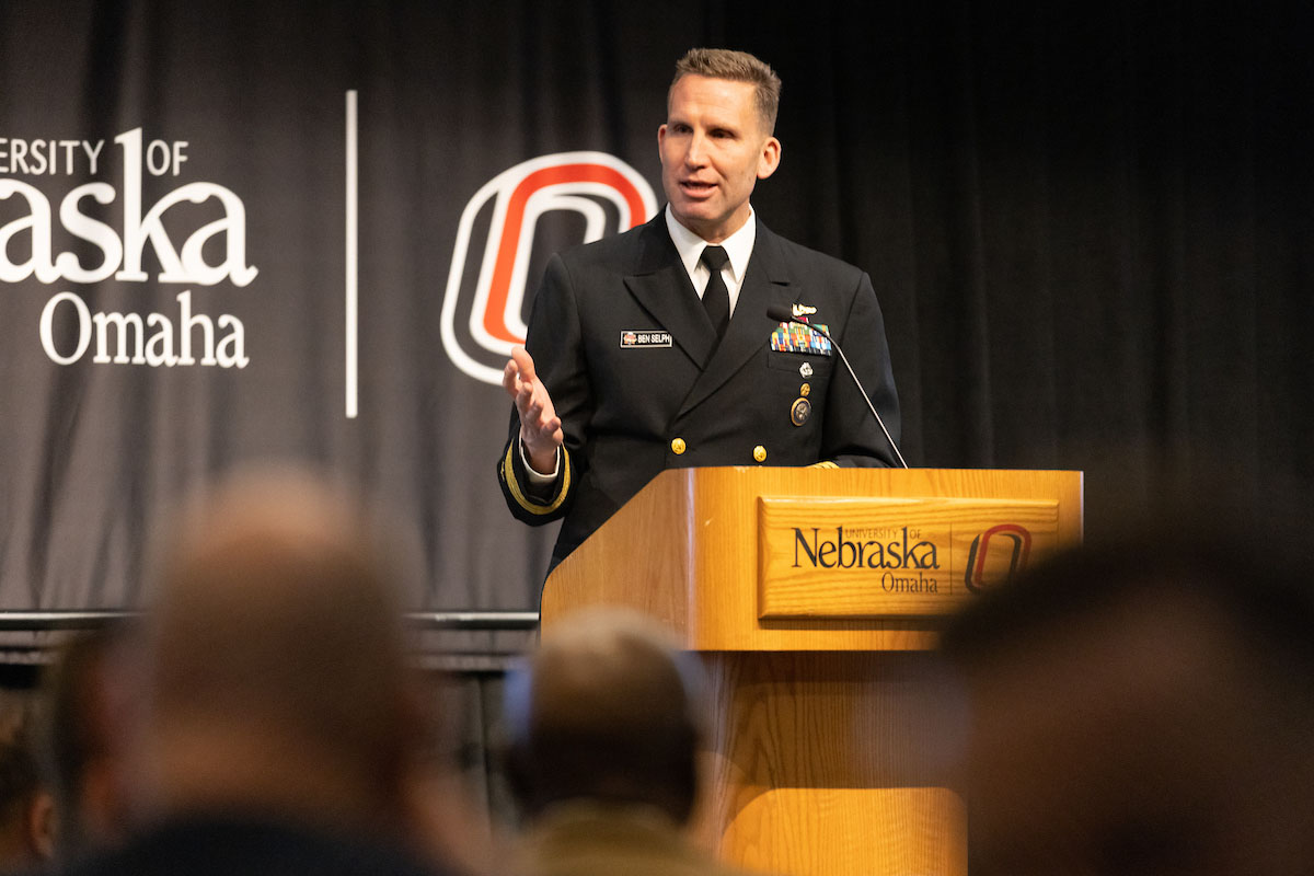 U.S. Navy Capt. Benjamin Selph shares recognition for Charles Jackson French on behalf of the Navy.