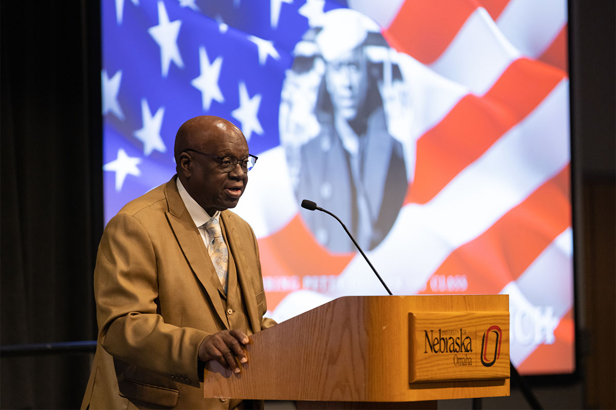 Chester French, nephew of Charles Jackson French, shares remarks at the Hero of the Heartland event.