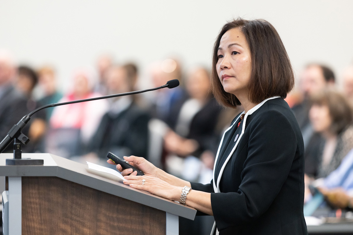 UNO Chancellor Joanne Li, Ph.D., CFA, gives a presentation to the Board of Regents