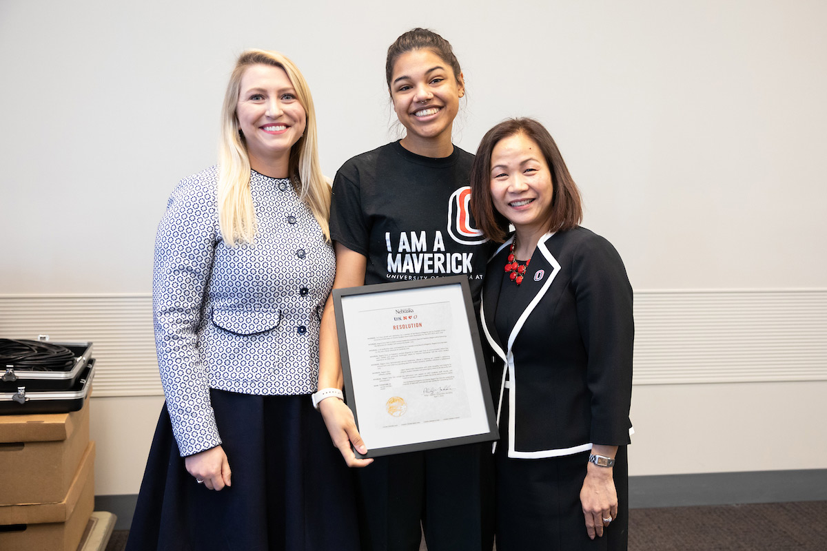 UNO Student Body President/Regent Tori Sims was recognized at the meeting