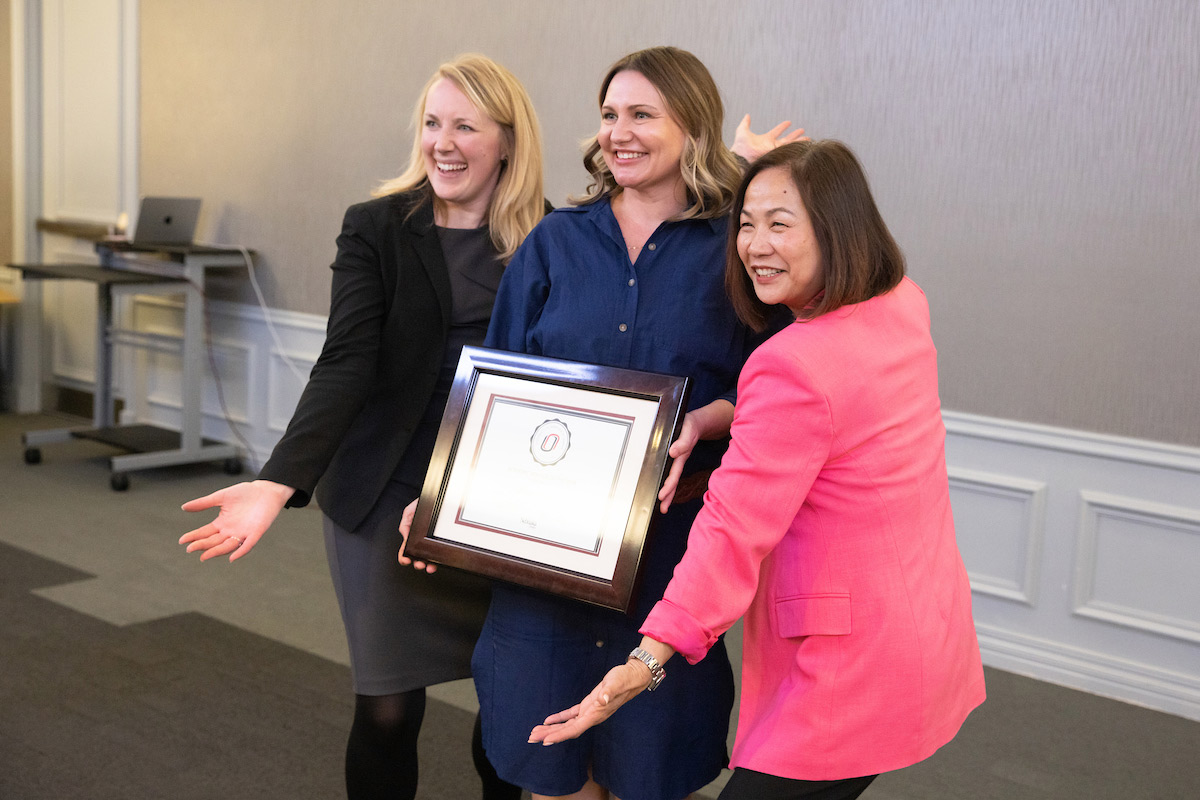 Sammi Kaiser, Ph.D.; Jessica Swisher; and Chancellor Joanne Li, Ph.D., CFA.