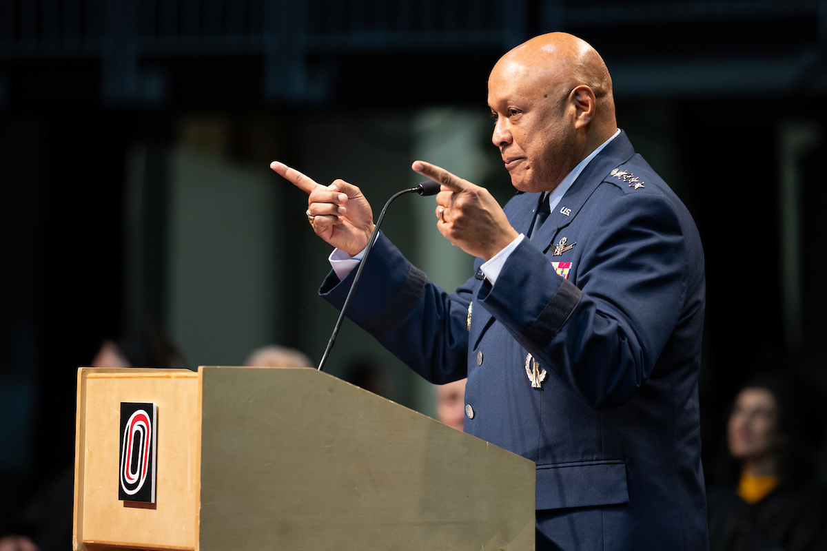 General Anthony J. Cotton at the podium