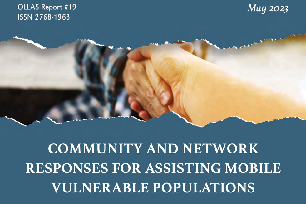 The covert art for the latest OLLAS report entitled "Community and network responses for assisting mobile vulnerable populations."