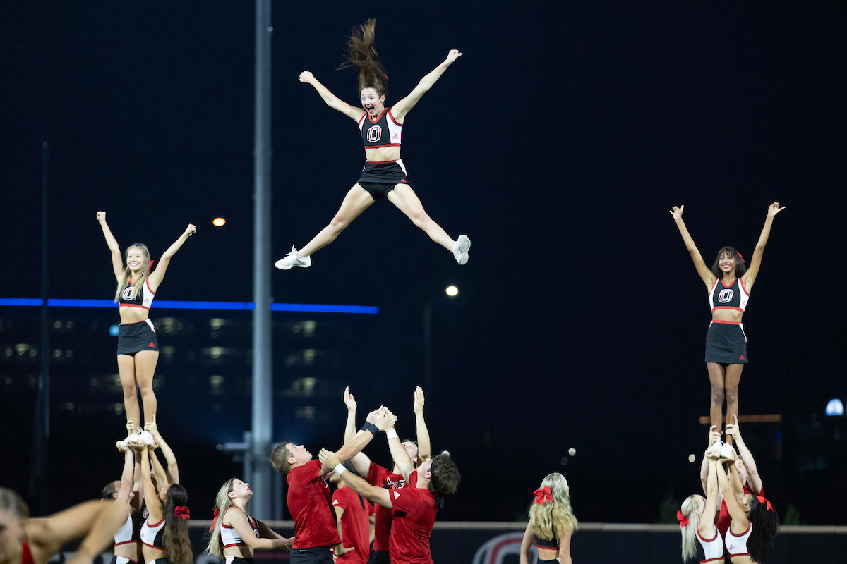 Mavericks soared to new heights during a routine as part of Student Convocation held at Tal Anderson Field.
