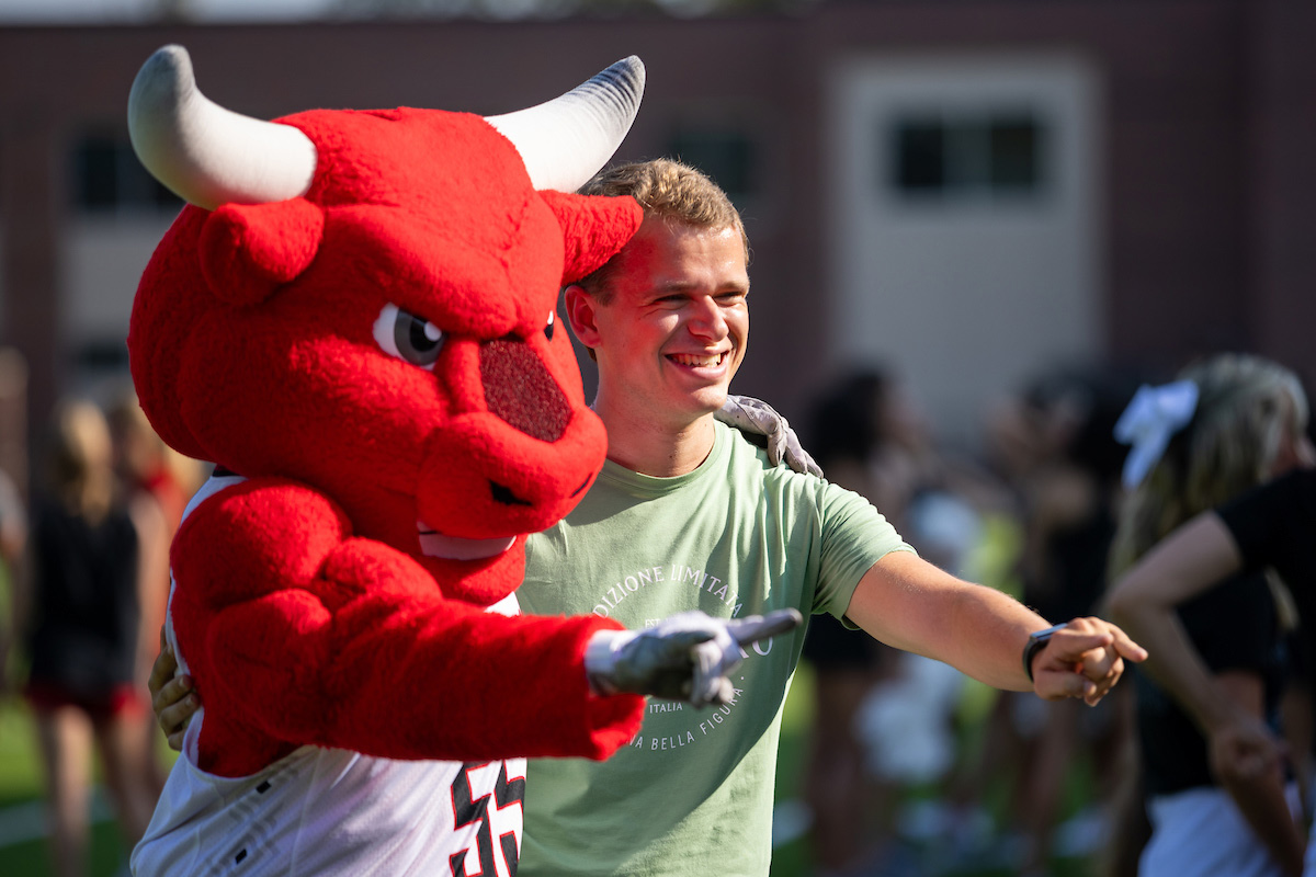 At the Fall Spirit Rally, students heard from Maverick student-athletes and coaches ahead of the fall sports season and snapped photos with Durango.