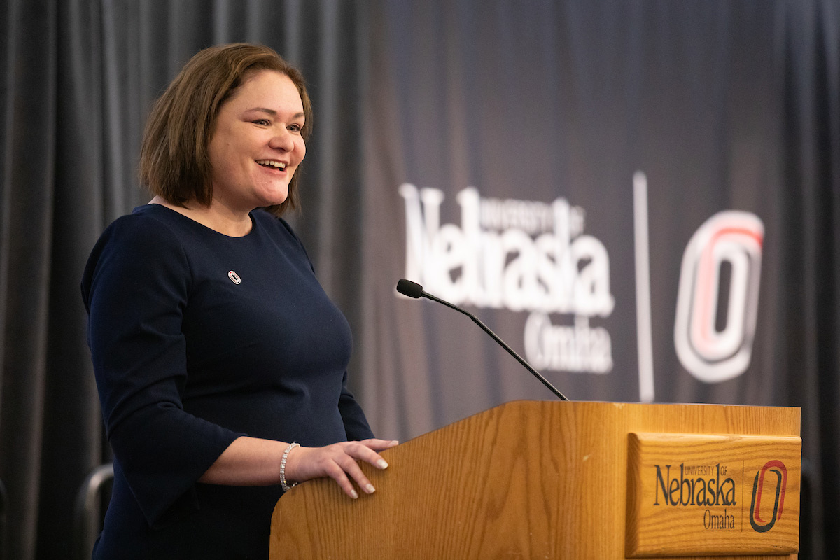 Attendees at the Career Connect Symposium hear from Levi Thiele, Ph.D., director of career development at UNO.