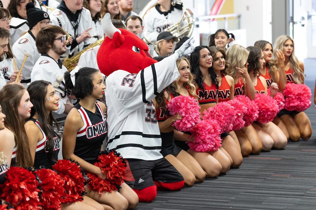 Durango, The Herd, the UNO Dance Team, and the UNO Cheer Team welcomed guests as they arrived at the reception following the State of the University address.