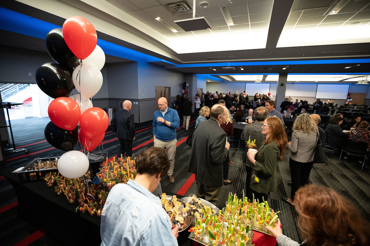 Faculty, staff, and students attend the reception following the State of the University address.