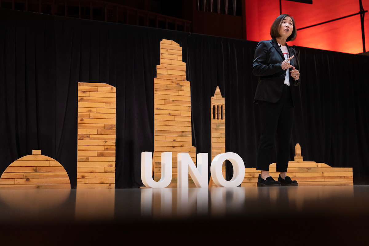 Chancellor Joanne Li, Ph.D., CFA, delivers her State of the University Address