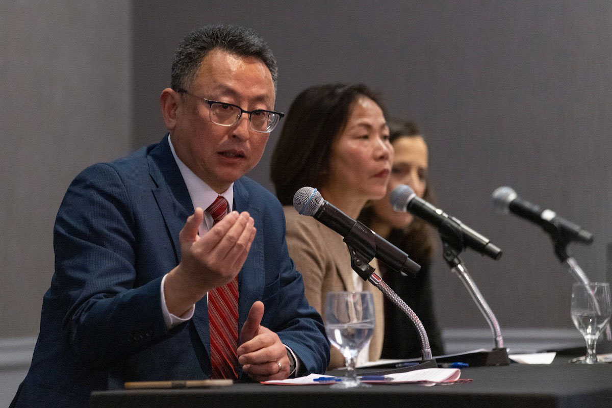 Senior Vice Chancellor Phil He, Ph.D., was joined by UNO Chancellor Joanne Li, Ph.D., CFA, and Vice Chancellor Carol Kirchner as part of a Q&A panel discussion to wrap up the campus strategy forum. 