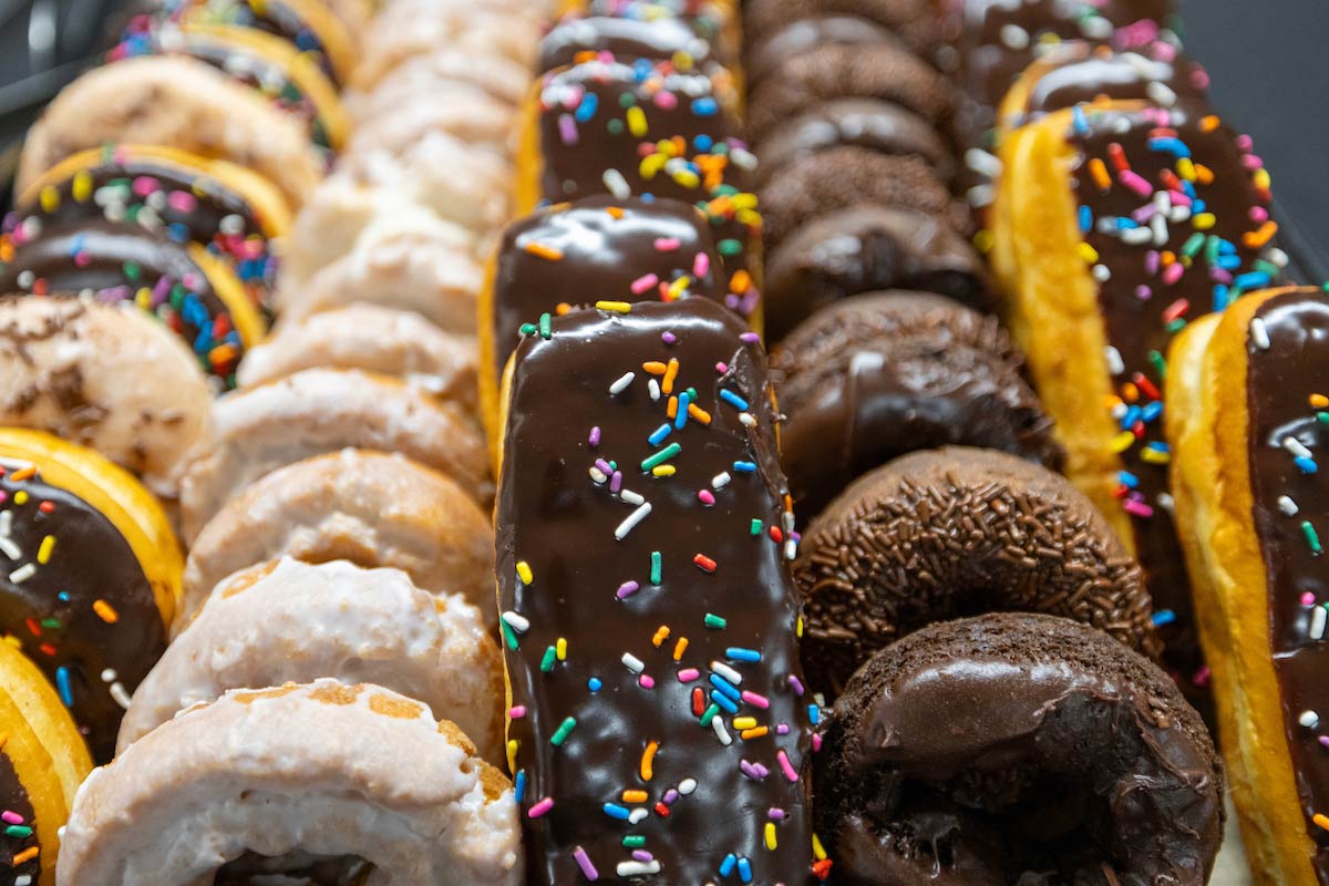A closeup of the donuts