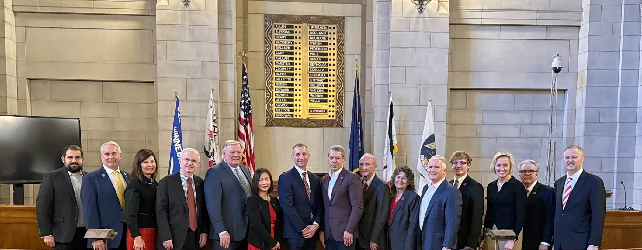 University of Nebraska (NU) System leaders, Board of Regents members, and others join Nebraska Governor Jim Pillen.