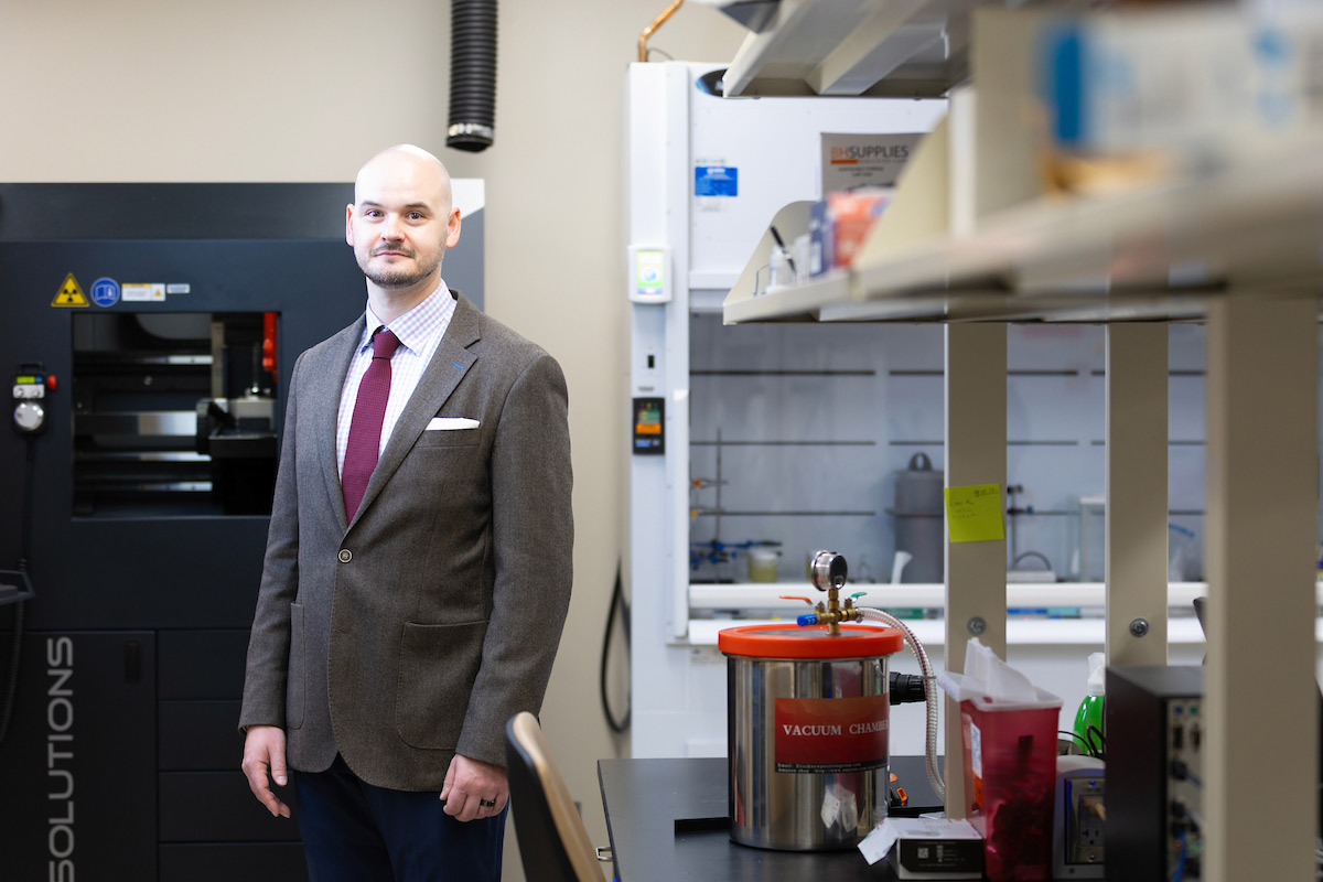 Alexey Kamenskiy in the vascular lab located in the Biomechanics Building at UNO.