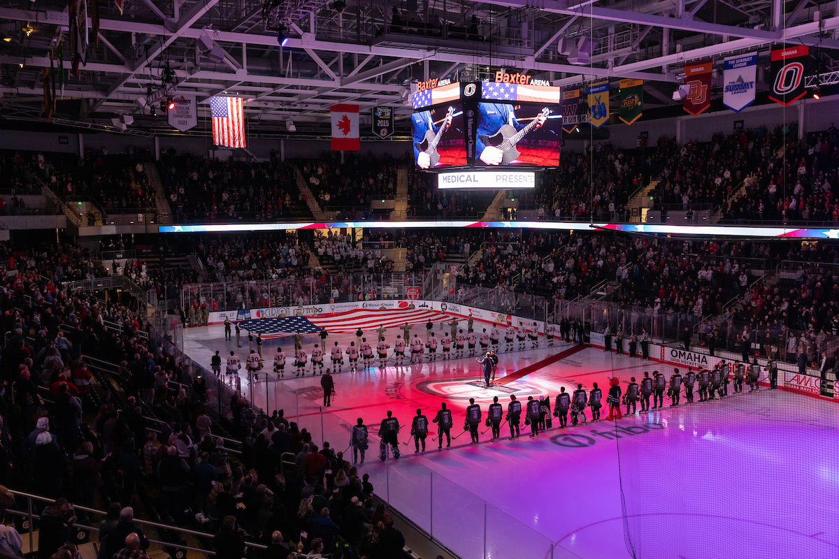 Fans inside Baxter Arena