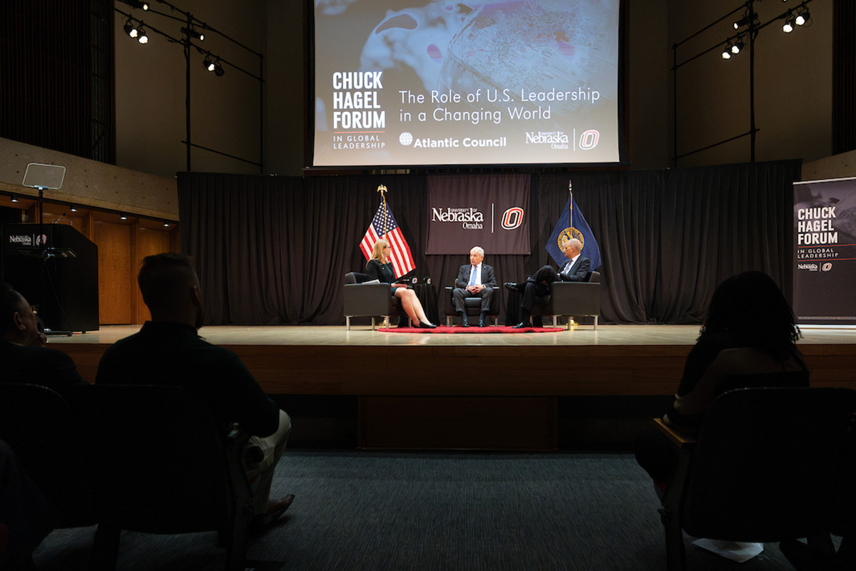 From left: Jody Neathery-Castro, Ph.D.; Chuck Hagel, and Eric H. Holder, Jr.