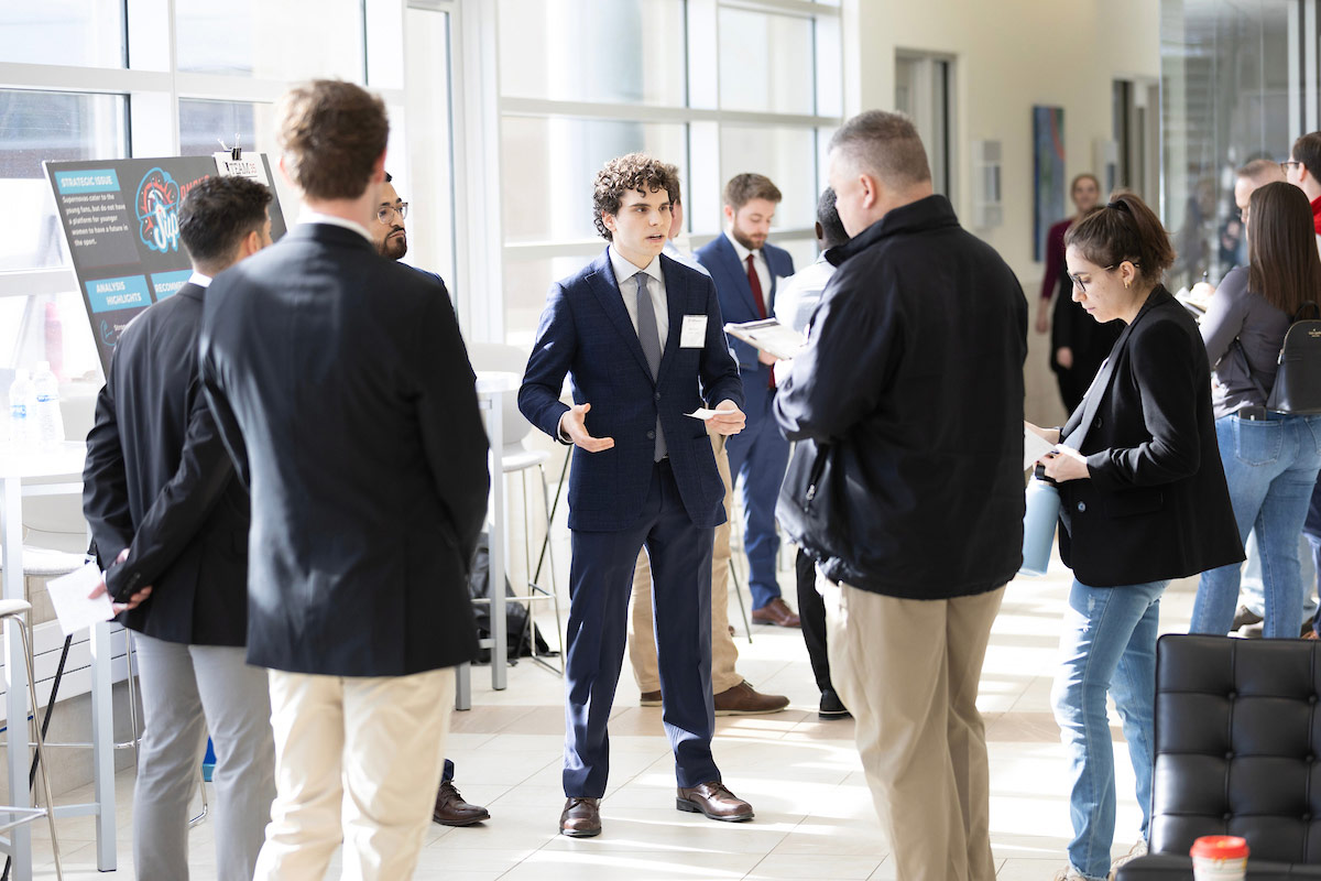 UNO students engage in the first round of the UNO College of Business Administration’s Capstone Cup, held on Friday, April 5, 2024, at Mammel Hall.