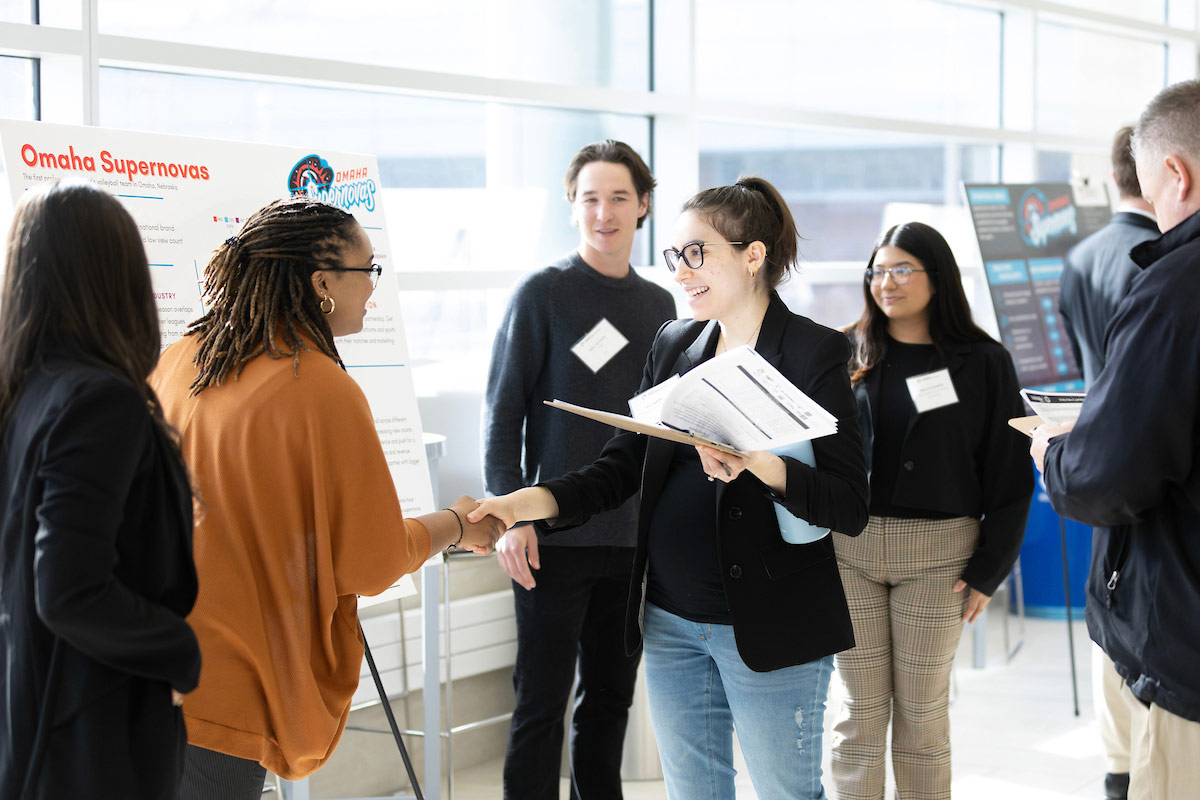 UNO students engage in the first round of the UNO College of Business Administration’s Capstone Cup, held on Friday, April 5, 2024, at Mammel Hall.