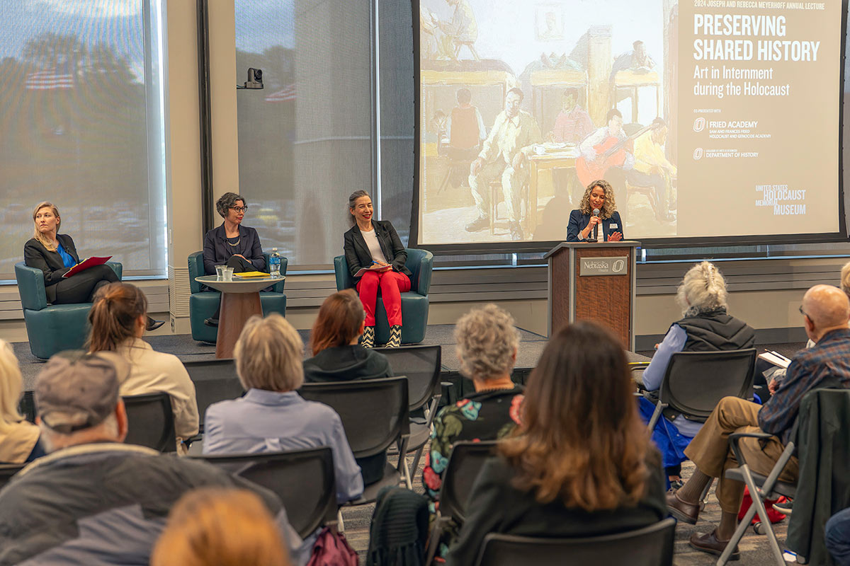 From left: Danielle Battisti, Ph.D.; Sarah Phillips Casteel, Ph.D.; Elizabeth Otto, Ph.D.; and UNO College of Arts and Sciences Dean Melanie Bloom, Ph.D.