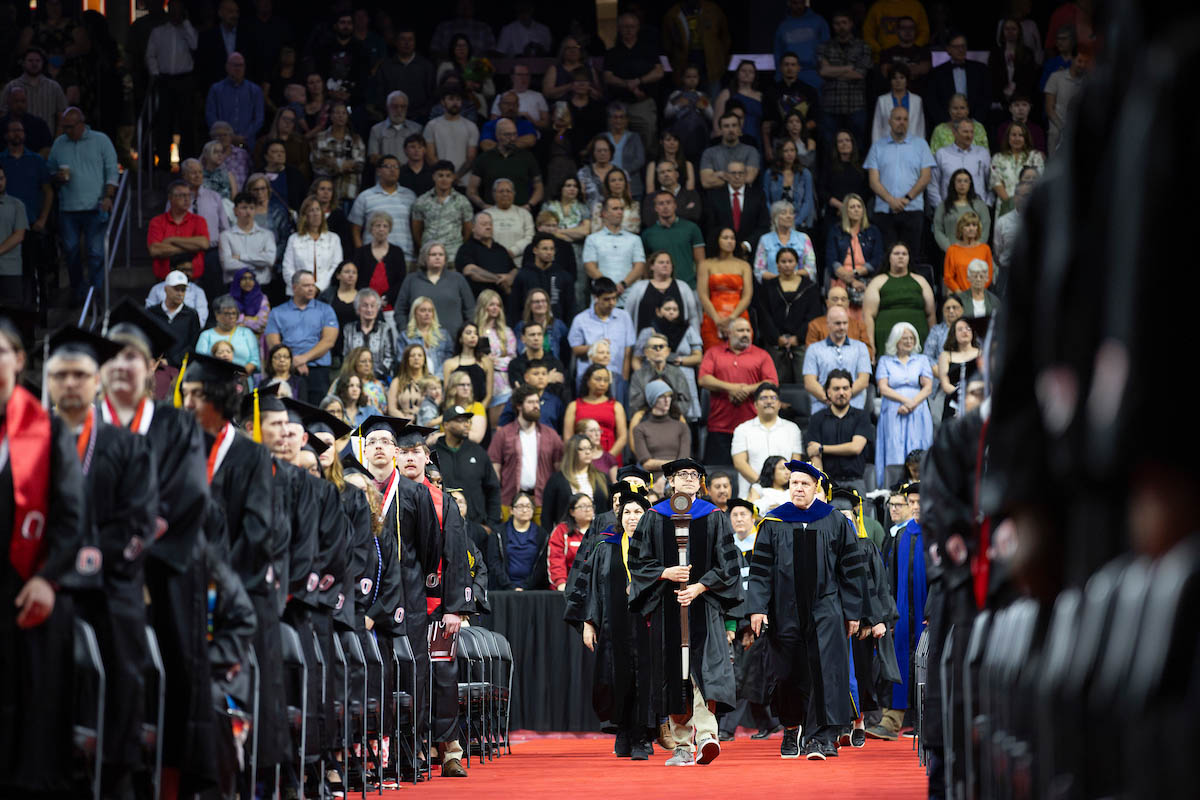 The ceremony begins as the Chancellor and faculty begin the processional.
