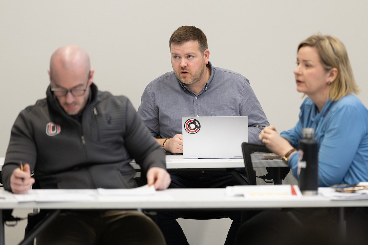 From left: Sam Hunter, Head of Strategic Initiatives; Seamus Hughes, Senior Research Faculty and Policy Associate;, and Gina Ligon, Director of NCITE. Photo: Ryan Soderlin, UNO Office of Strategic Marketing and Communications. 