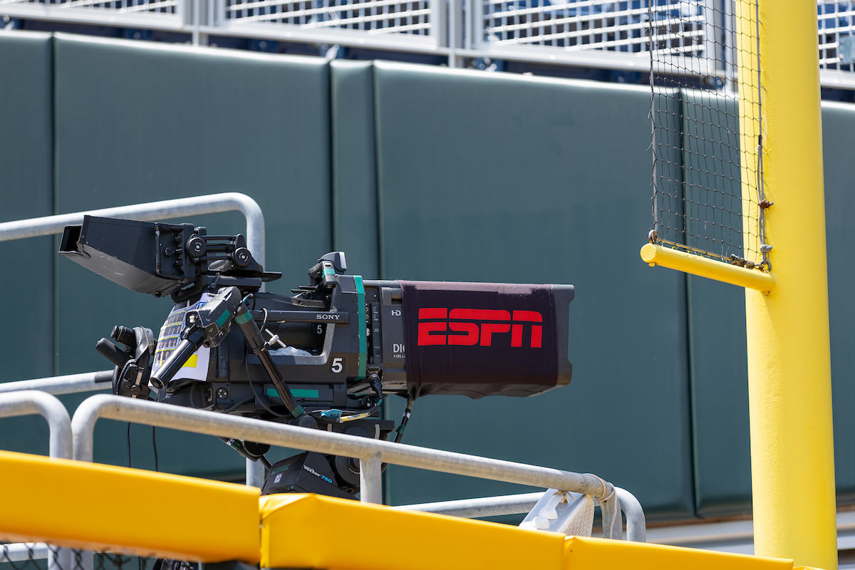 UNO students and faculty explore ESPN's production trucks during the Men's College World Series, learning about the technology and teamwork behind live sports broadcasts. Photo: Jeremy Chretien, Office of Strategic Marketing and Communication. 
