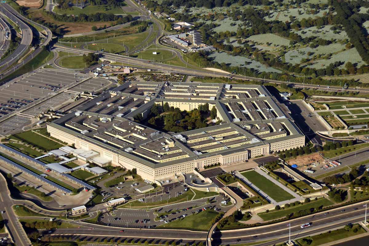 Birds eye view of the U.S. Pentagon building. 