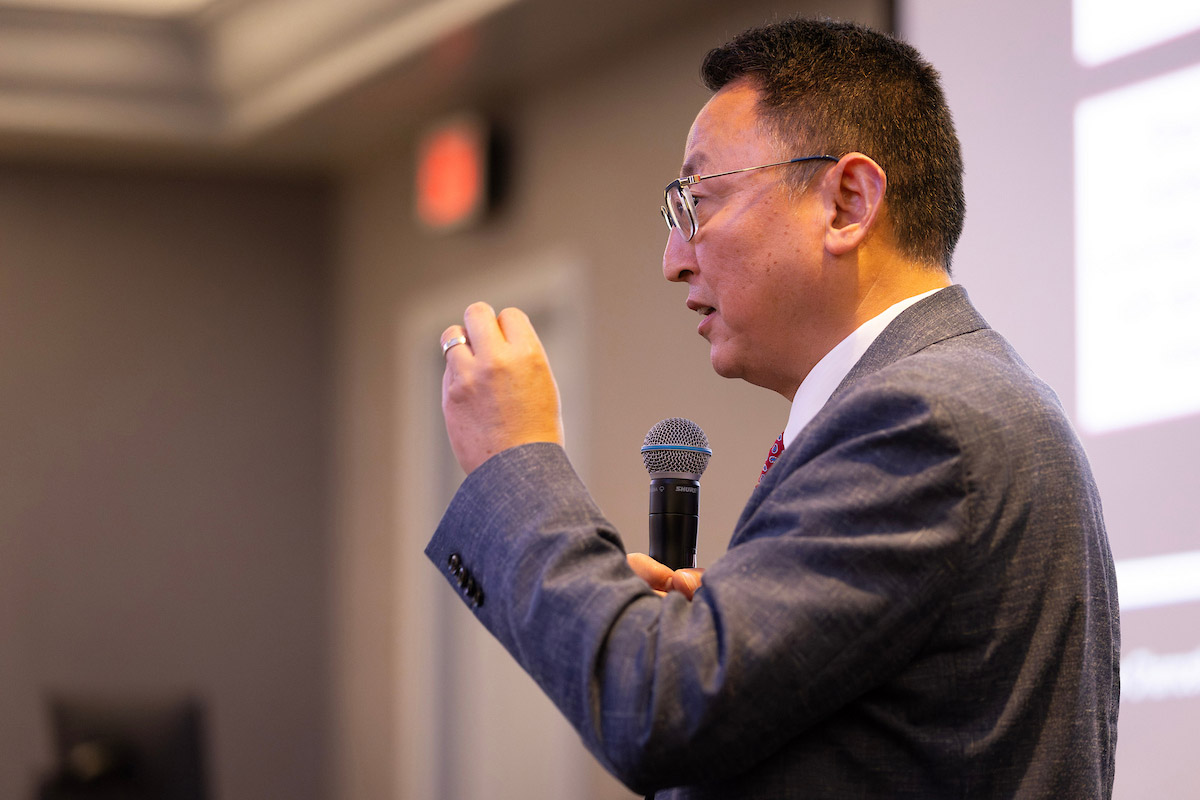 Phil He, Ph.D., Senior Vice Chancellor for Academic Affairs, speaks during the forum. 