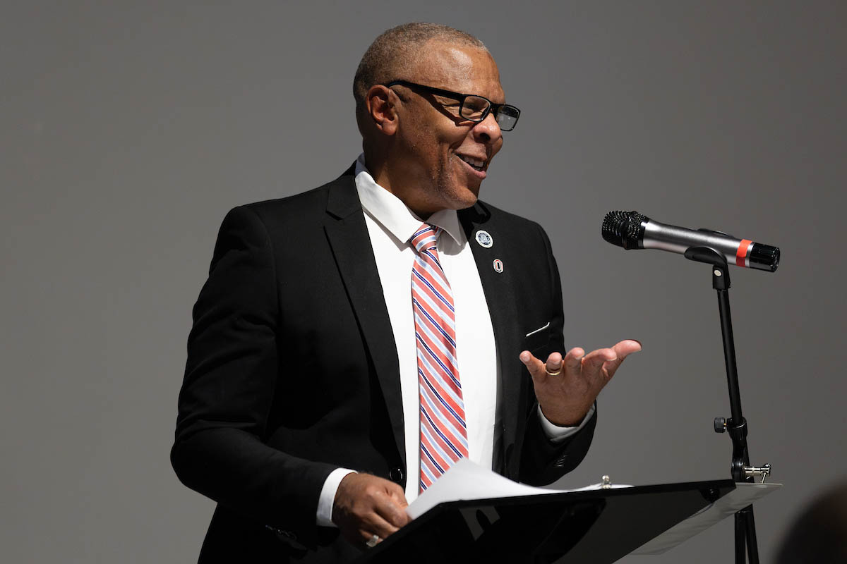 Mayor John W. Ewing, Jr., speaks at the podium