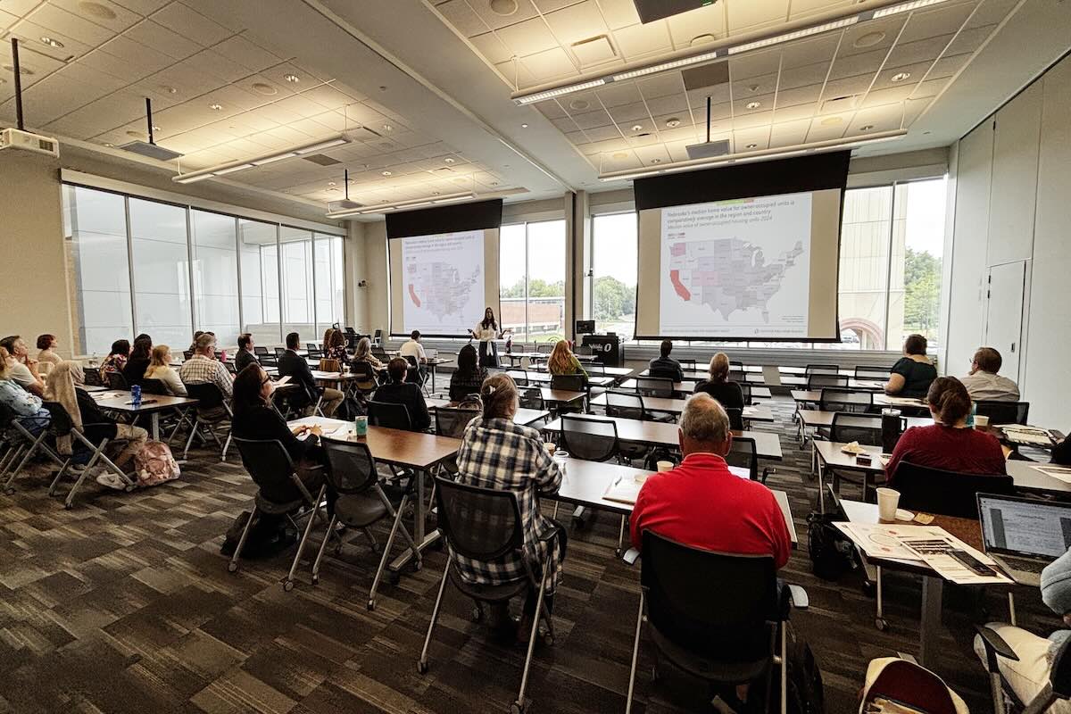 Panelists speak during the 36th Annual CPAR Data and Research Series at UNO, discussing labor market conditions and trends in Nebraska.