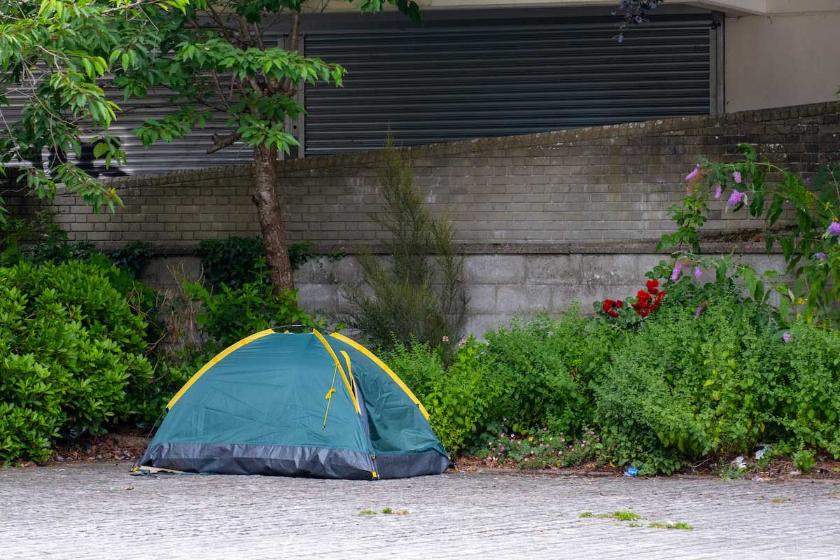 Tent in the middle of the street.