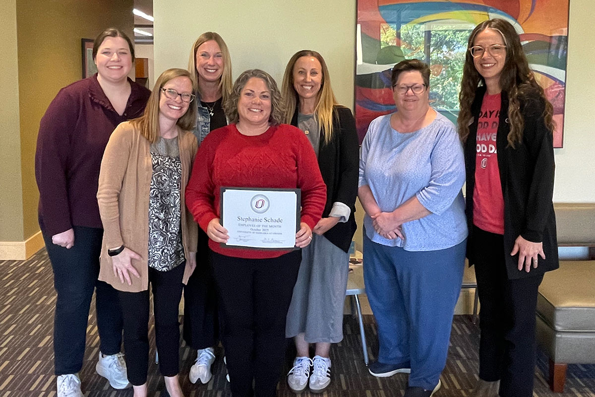 Stephanie Schade was surprised with the award by Human Resources and those in her college.