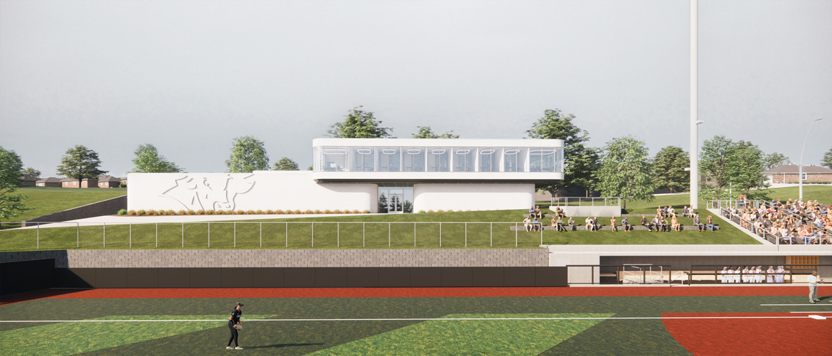 A rendering of the new baseball and softball clubhouse