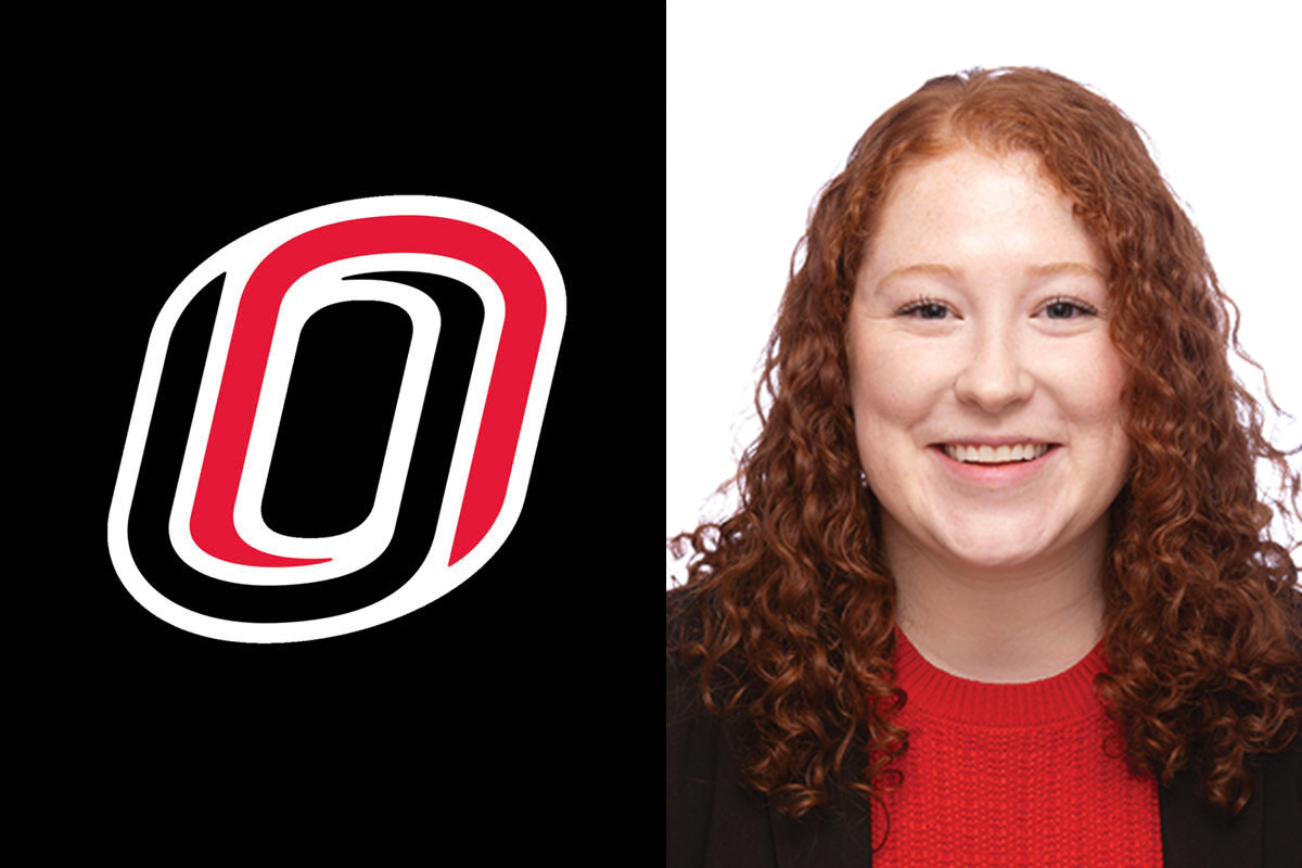  A composite image of the UNO campus icon on the left and a headshot of Rachael Brich.