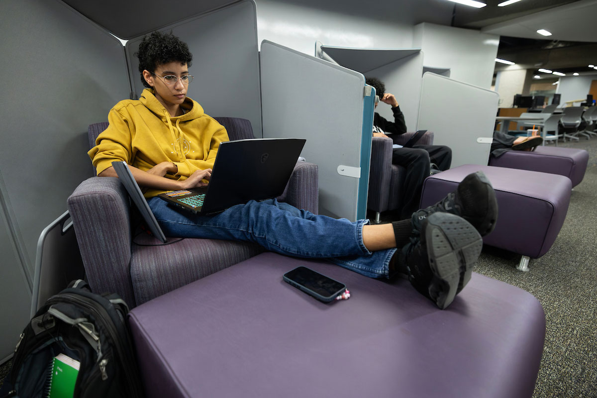 A student studies at Criss Library
