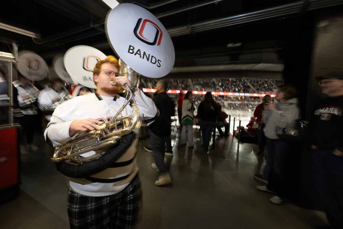 Students perform a tuba parade.  