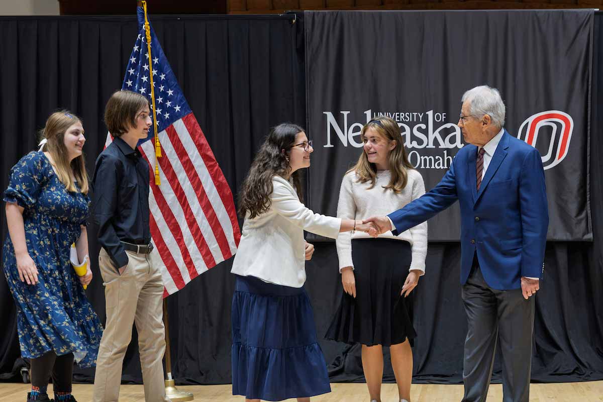 chuck hagel greets students