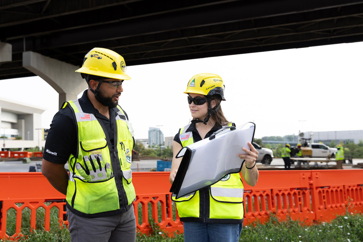 Alianna Armstrong, a University of Nebraska at Omaha Scott Scholar, is interning with Kiewit. Armstrong is majoring in environmental engineering. Armstrong is seen here in downtown Omaha, Nebraska, on Tuesday, July 28, 2026, at the construction site for the street car.