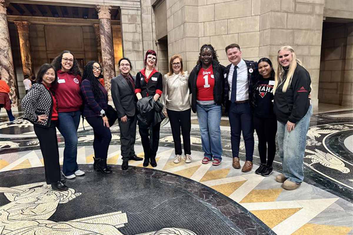 UNO’s I Love NU Day delegation in the Nebraska State Capitol rotunda.  