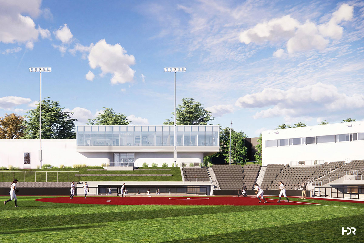 A rendering of the new baseball and softball clubhouse at Maverick Park. The Board of Regents approved the clubhouse’s intermediate design report on Thursday. (Rendering provided by HDR) 