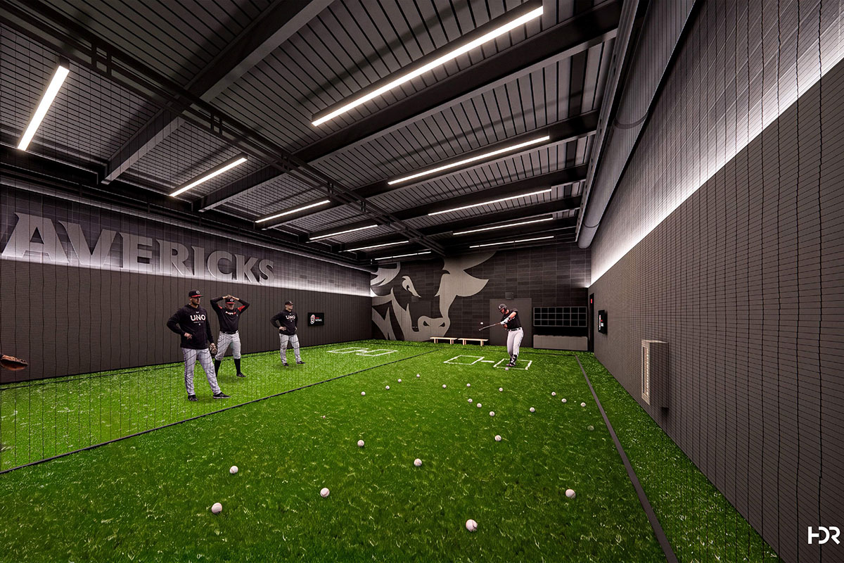 A rendering of the new baseball and softball clubhouse at Maverick Park. The Board of Regents approved the clubhouse’s intermediate design report on Thursday. (Rendering provided by HDR) 