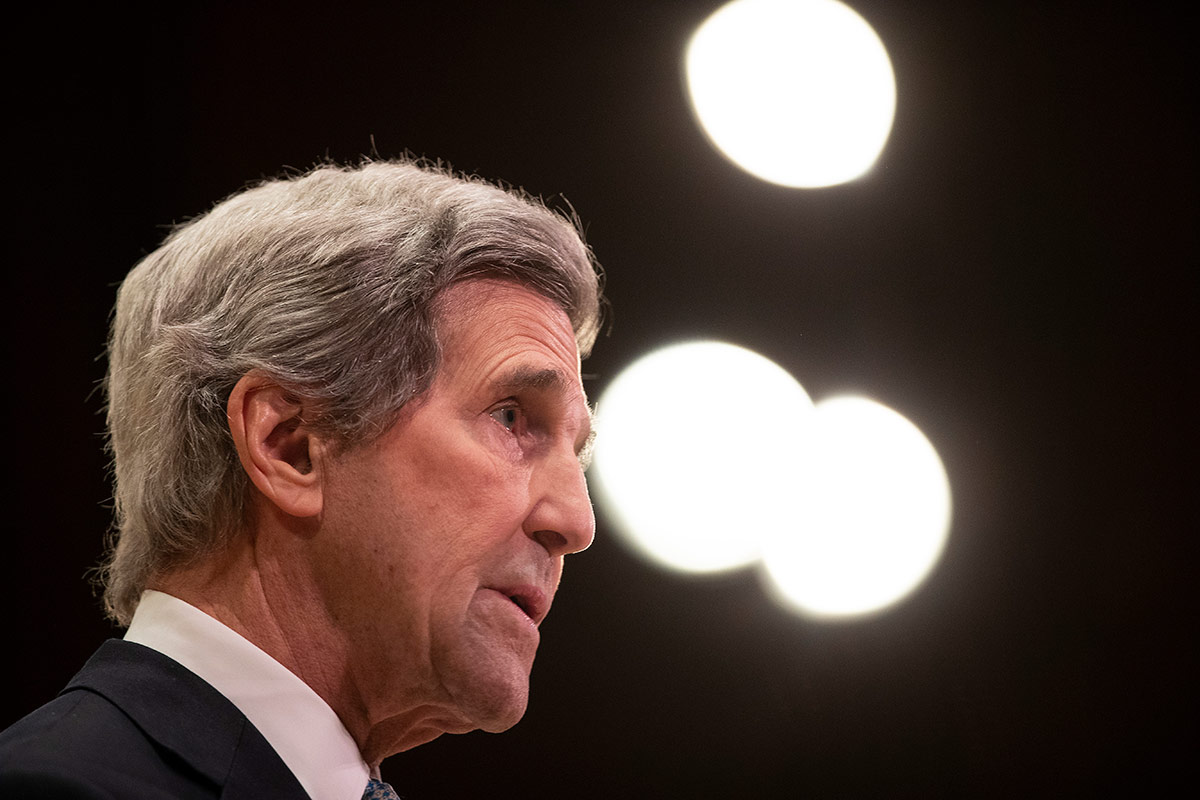 A side profile shot of John Kerry