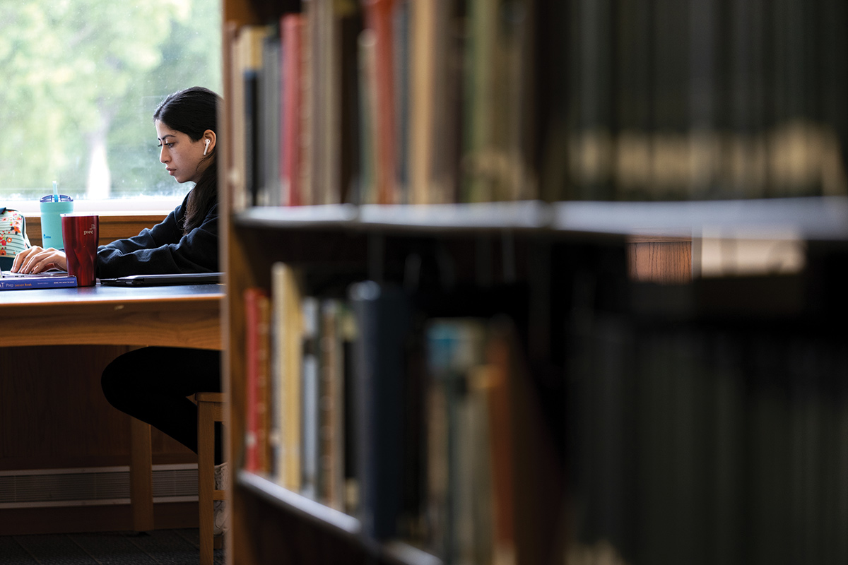 Student in Criss Library