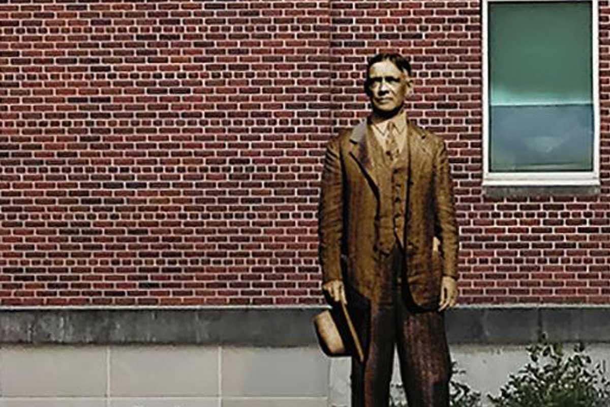 A graphic representation of what the Daniel Jenkins statue will look like in the Milo Bail Plaza