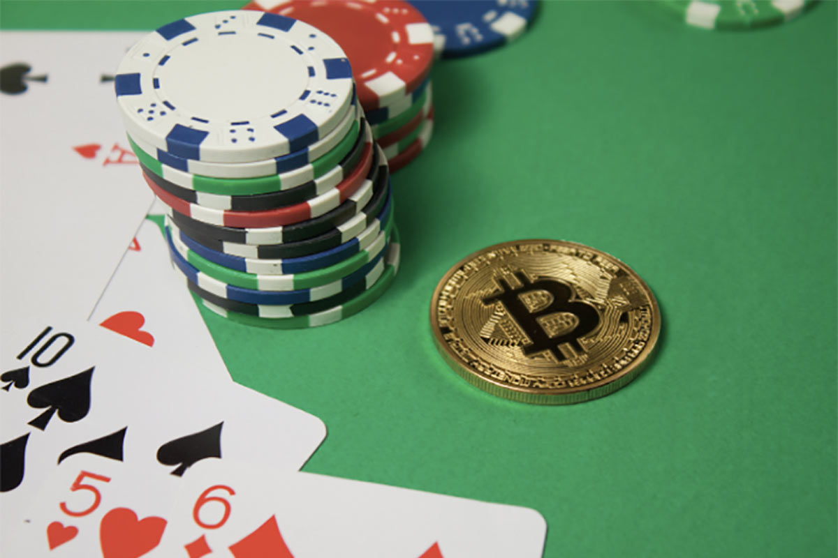 Gambling chips on a table.