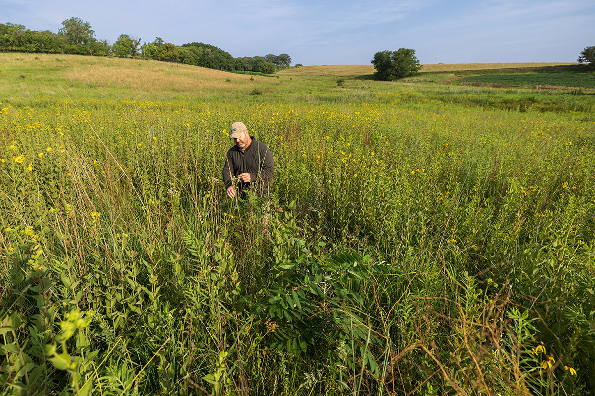 University of Nebraska at Omaha alumni Gary Barrineau works as the Preserve Manager at Turkey Creek Preserve in rural Fort Calhoun, Nebraska. Barrineau is seen here on the preserve on Tuesday, July 21, 2026.