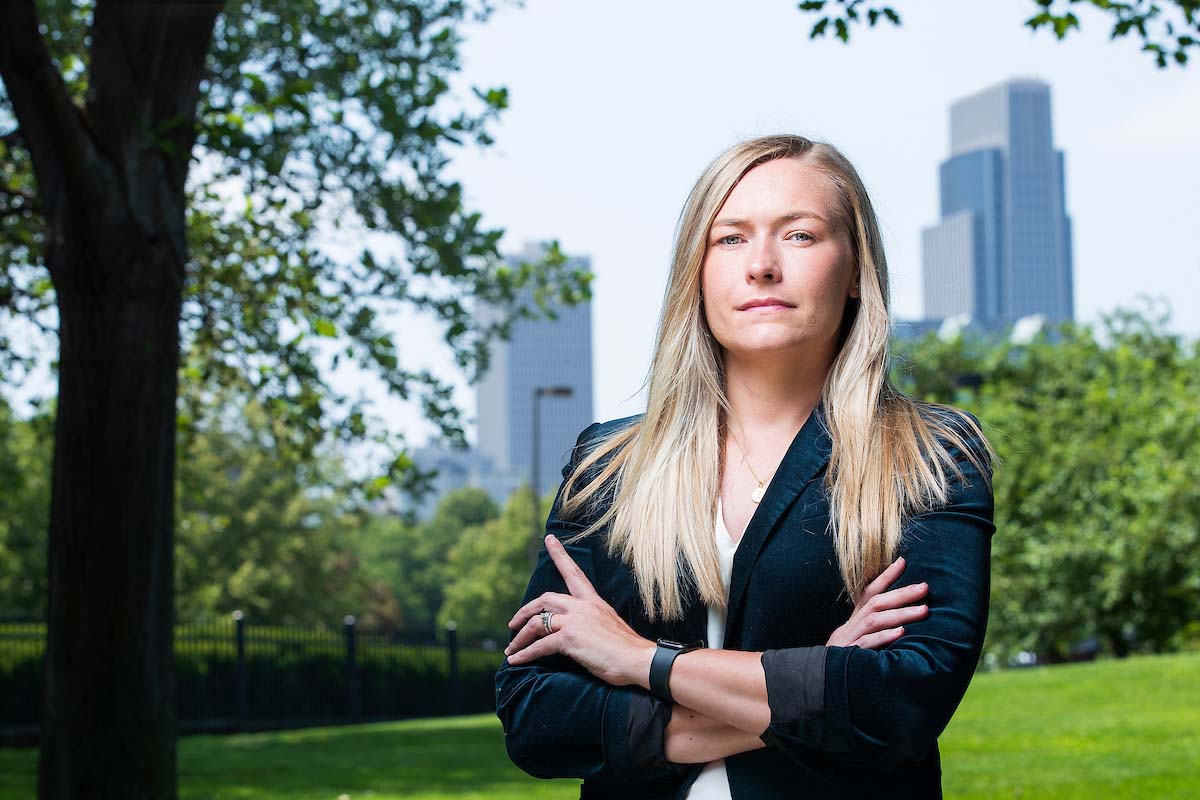 Jessica Barry, who is the Software Integration and Testing Manager at Conagra Brands, poses for pictures on the company’s campus in downtown Omaha.