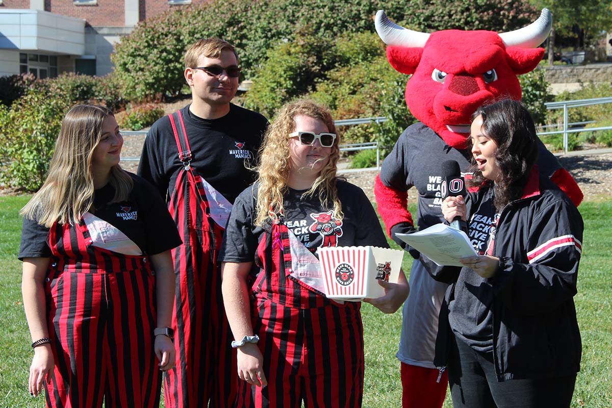 Stephanie Veloso with Mav Radio is joined by Durango as she interviews several students in Mav Maniacs. Both groups were among 57 student organizations participating in Wear Black, Give Back.