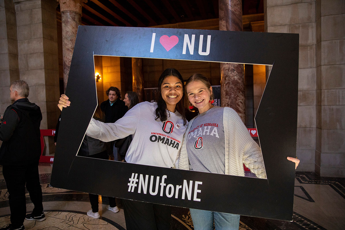 UNO students celebrate I Love NU Day at the Nebraska State Capitol Building in Lincoln.